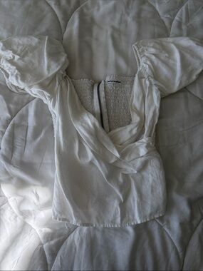 Reformation White Puff-Sleeve Wrap Top